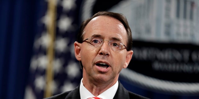 Rod Rosenstein addressed the charges during a news conference on Friday, July 13, 2018.