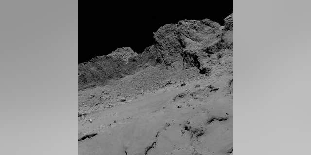 The OSIRIS narrow-angle camera aboard the Space Agency's Rosetta spacecraft captured this image of comet 67P/Churyumov-Gerasimenko on September 30, 2016, from an altitude of about 10 miles above the surface during the spacecraft’s controlled descent.
