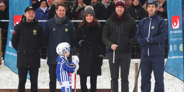 Britain's Prince William and Catherine, the Duchess of Cambridge, visit a bandy ice rink in Stockholm, during their official visit to Sweden, January 30, 2018.