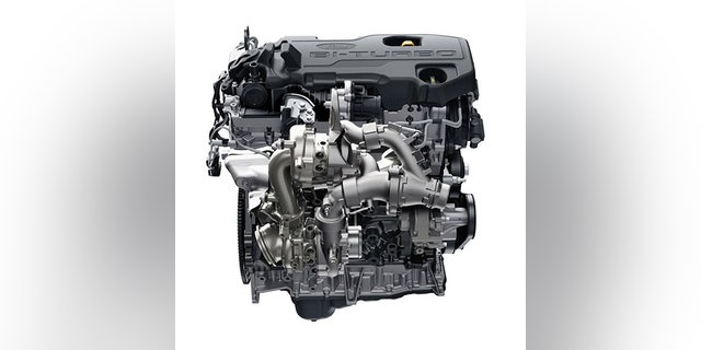 This 2.0-liter four-cylinder diesel has twin turbochargers and is rated at 210 hp and 369 lb-ft.