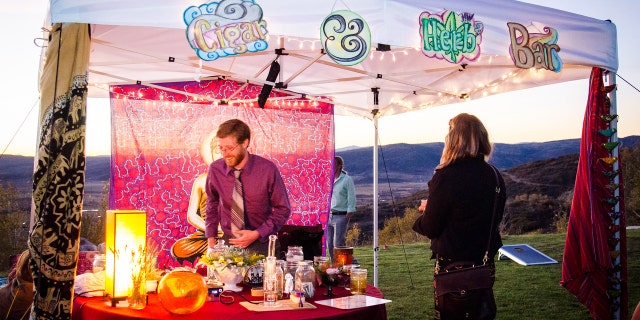 Guests enjoy a different type of cocktail at the reception.