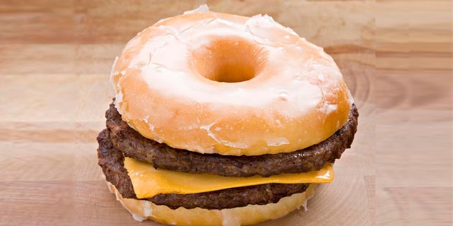 double cheeseburger with glazed donut bun