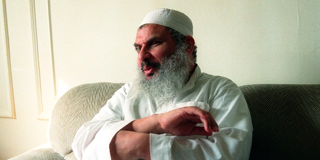 Sheik Omar Abdul Rahman answers questions during a February 20, 1993, interview. Sheik Omar Abdul Rahman said in a March 5, 1993 statement that he "unequivocally denounced the bombing." Reuters/Mike Segar - RTR1DBX6
