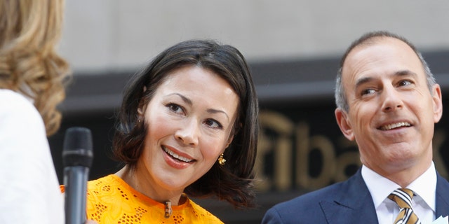 Former "Today" host Ann Curry and current "Today" host Matt Lauer appear on set during the show in New York June 22, 2012