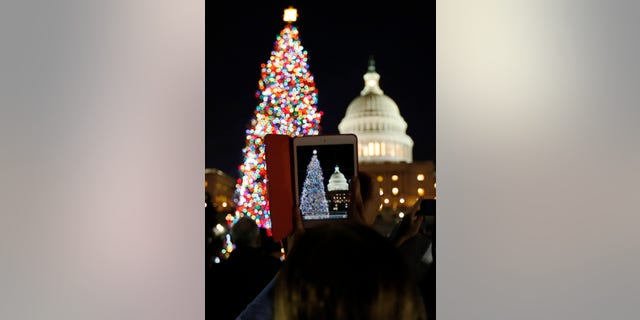 A woman takes a picture with her iPad Mini during the official lighting ceremony of the U.S. Capitol Christmas Tree in Washington December 4, 2012. (REUTERS/Jason Reed)
