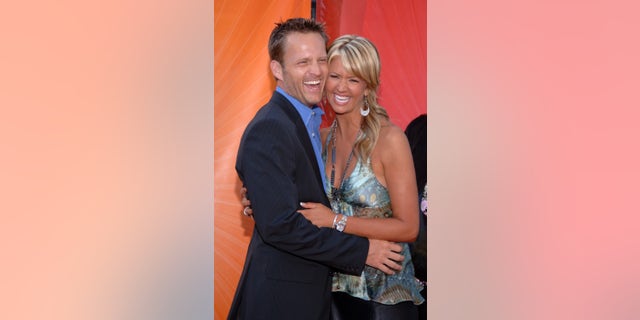 Actress Nancy O'Dell (R) and husband Keith Zubchevich arrive at the NBC Allstar Party held at the Century Club in Los Angeles July 25, 2005.