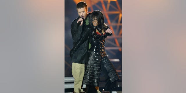 Janet Jackson and Justin Timberlake during the 2004 Super Bowl halftime show.