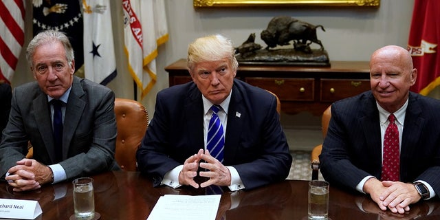 President Donald Trump met with members of the House Ways and Means Committee, including Reps. Kevin Brady, R-Texas, and Richard Neal, D-Mass., about proposed changes to the U.S. tax code Tuesday.