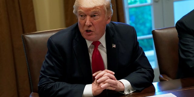 President Trump in a briefing with senior military leaders at the White House on Thursday.