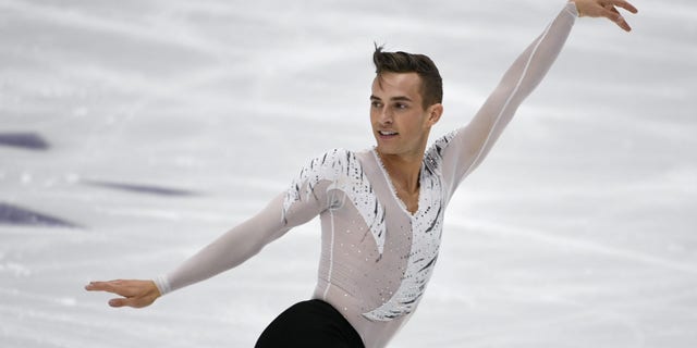 Adam Rippon of the United States performs his routine during the men's free skating in the Finlandia Trophy Espoo international figure skating competition in Espoo, Finland October 7, 2017.