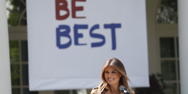 First lady Melania Trump announces the launch of her "Be Best" initiative in the Rose Garden at the White House in Washington, May 7, 2018.