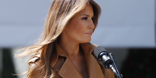First lady Melania Trump announces the launch of her "Be Best" initiative in the Rose Garden at the White House in Washington, May 7, 2018.