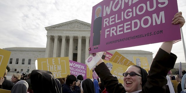 A rally outside of the Supreme Court in 2016 as Christian groups argued for full exemption from the ObamaCare requirement to provide insurance covering contraception.