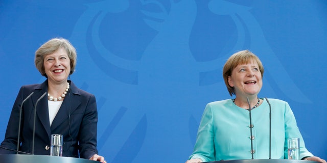 German Chancellor Angela Merkel and British Prime Minister Theresa May in Berlin.