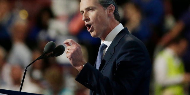 California Lt. Governor Gavin Newsom speaks at the Democratic National Convention in Philadelphia, Pennsylvania, U.S. July 27, 2016.