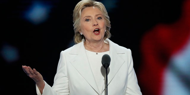 Hillary Clinton delivers her acceptance speech at the DNC.