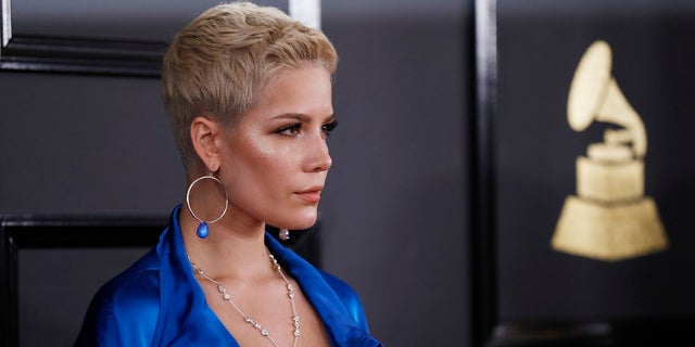 Halsey pictured at the 59th Grammy Awards in Los Angeles.  She now criticizes the Recording Academy's appointment process, saying it is not based on 