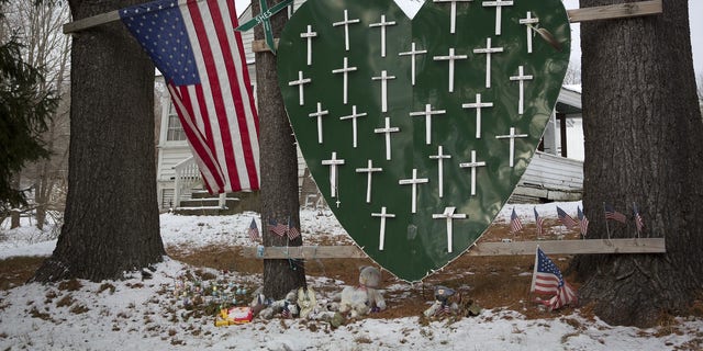 A memorial for the victims of the 2012 Sandy Hook shooting.