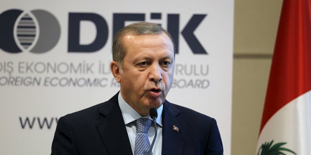 Feb. 3, 2016: Turkish President Tayyip Erdogan talks at a business forum during a visit in Lima, Peru.(Reuters)