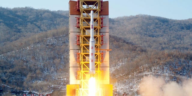 A North Korean long-range rocket is launched at the Sohae rocket launch site in Februrary 2016.