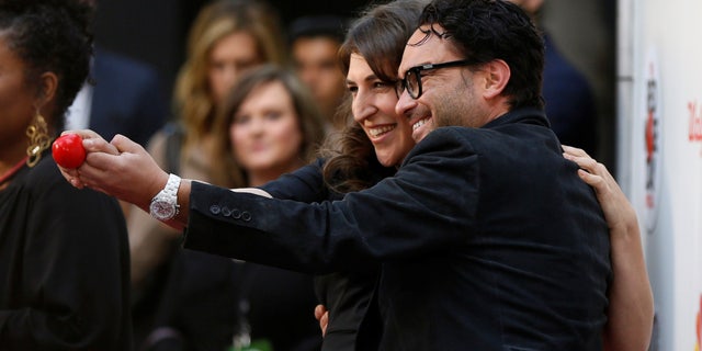 Actors Johnny Galecki and Mayim Bialik pose as they arrive for "The Red Nose Day Special" fundraiser in Studio City, U.S., May 26, 2016.