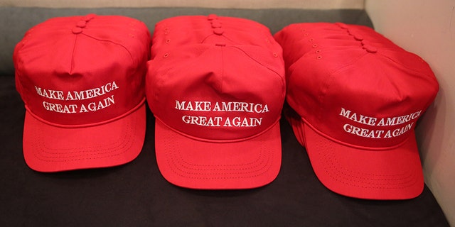 Republican presidential nominee Donald Trump "Make America Great Again" hats are pictured during a meeting with Trump's Hispanic Advisory Council at Trump Tower in the Manhattan borough of New York, U.S., August 20, 2016. REUTERS/Carlo Allegri - S1BETWOLUOAB