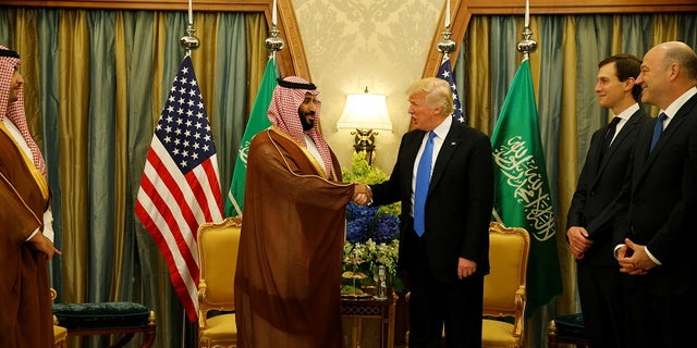 FILE -- President Donald Trump meets with Saudi Arabia's Deputy Crown Prince and Minister of Defense Mohammed bin Salman (center L) at the Ritz Carlton Hotel in Riyadh, Saudi Arabia May 20, 2017. 
