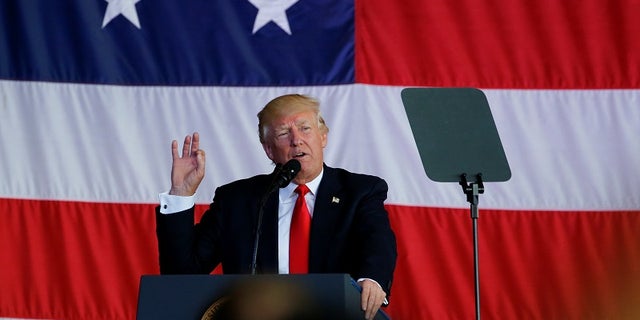 President Donald Trump delivers remarks to U.S. troops at the Naval Air Station Sigonella before returning to Washington D.C. at Sigonella Air Force Base in Sigonella, Sicily, Italy, May 27, 2017.