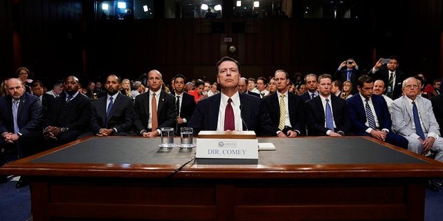 Former F.B.I. Director James Comey testifies before a Senate Intelligence Committee hearing on Russia's alleged interference in the 2016 presidential election.