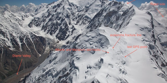 Image shows the area where Alberto Zerain and Mariano Galvan's last tracks were believed to have been seen while climbing Nanga Parbat, Pakistan July 1, 2017.