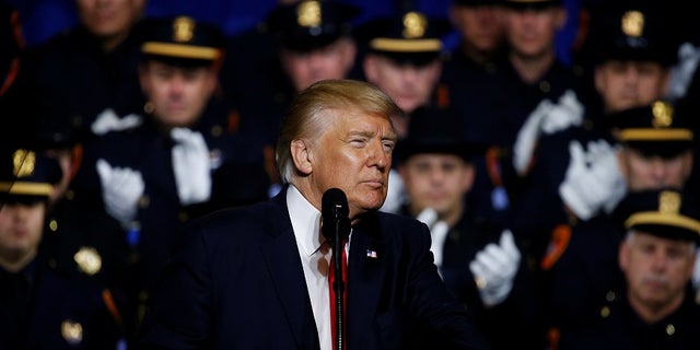 President Doanld Trump spoke about the federal government's efforts to combat the violent MS-13 street gang during a speech among law enforcement officials in Brentwood, N.Y., in July 2017.