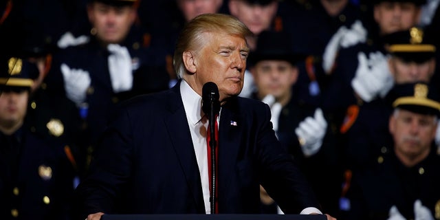 President Doanld Trump spoke about the federal government's efforts to combat the violent MS-13 street gang during a speech among law enforcement officials in Brentwood, N.Y., in July 2017.