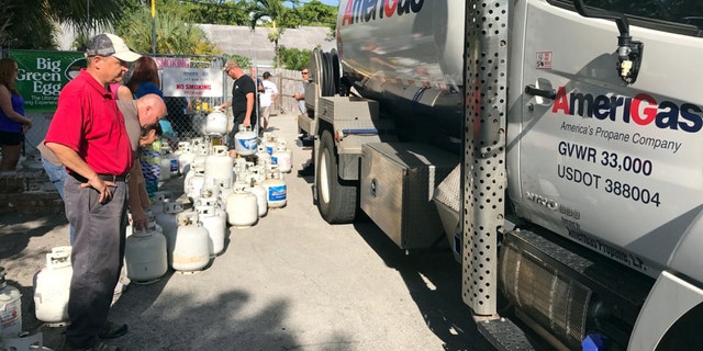 In preparation of Hurricane Irma, residents of Boca Raton line up for propane in Boca Raton, Florida, U.S., September 6, 2017.