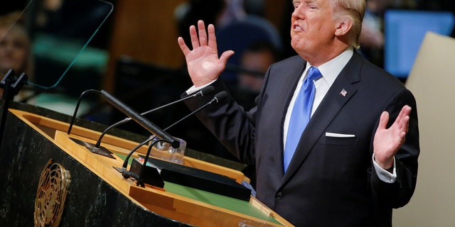 U.S. President Donald Trump addresses the 72nd United Nations General Assembly at U.N. headquarters in New York, U.S., September 19, 2017. REUTERS/Eduardo Munoz - RC16E7B73670