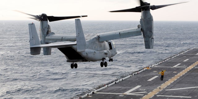Pictured here, a MV-22 Osprey takes off on its way to deliver aide to Puerto Rico and Saint Croix. Three U.S. Marines were declared dead in August 2017 after their MV-22 Osprey crashed off the coast of Australia.