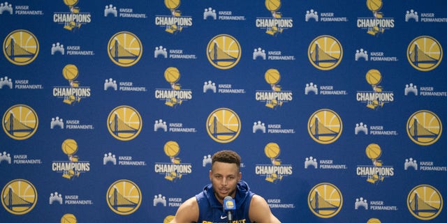 September 22, 2017; Oakland, CA, USA; Golden State Warriors guard Stephen Curry (30) during media day at Rakuten Performance Center.