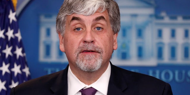 In this November 30, 2017 photo, Eric Hargan, thhe U.S. acting Secretary of Health and Human Services (HSS), addresses reporters during a news briefing at the White House.