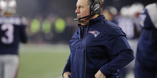 Jan 21, 2018; Foxborough, MA, USA; New England Patriots head coach Bill Belichick looks on during the fourth quarter against the Jacksonville Jaguars in the AFC Championship Game at Gillette Stadium.