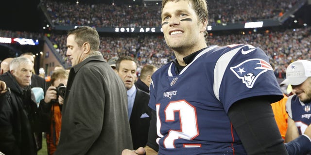 Jan 21, 2018; Foxborough, MA, USA; New England Patriots quarterback Tom Brady (12) reacts after the AFC Championship Game against the Jacksonville Jaguars at Gillette Stadium.