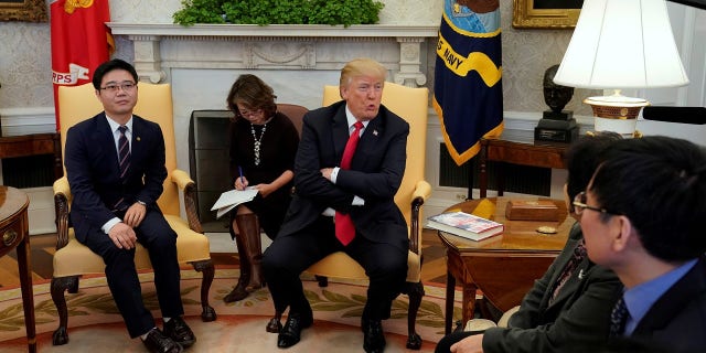 President Trump met with North Korean defectors in the Oval Office on Friday.