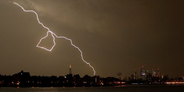 More than 60,000 lightning strikes were recorded in Britain between Saturday and Sunday.