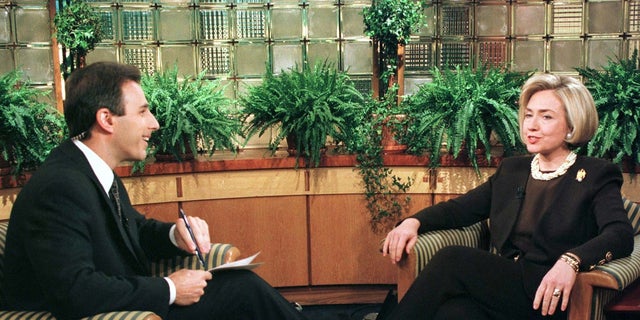 First lady Hillary Rodham Clinton (R) speaks with host Matt Lauer during an interview on NBC's 