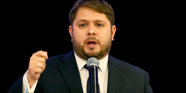 Democrat Rubén Gallego pronounces his victory speech on Tuesday. Nov. 4, 2014, in Phoenix, Arizona.