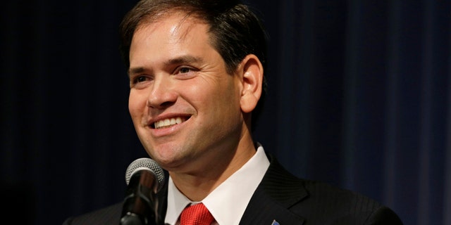 FILE: Nov. 17, 2012: Sen. Marco Rubio, R-Fla., speaks during Iowa Gov. Terry Branstad's annual birthday fundraiser in Altoona, Iowa.