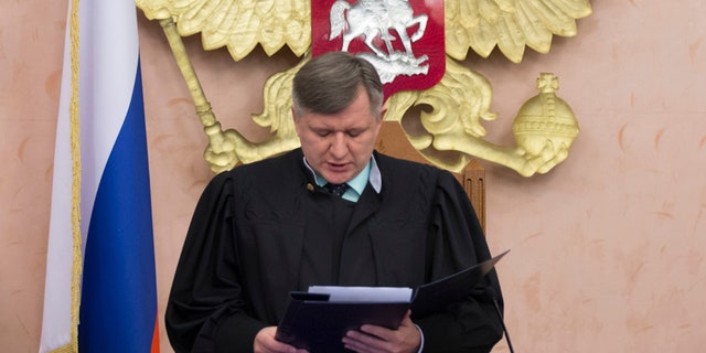 April 20, 2017: Russia's Supreme Court judge Yuri Ivanenko reads the decision in a court room in Moscow, Russia. The country's Supreme Court has banned the Jehovah's Witnesses from operating in Russia, accepting a request from the justice ministry that the religious organisation be considered an extremist group.