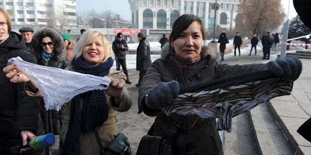 Feb. 16, 2014: Women protest against the ban of lace underwear in Almaty, Kazakhstan.