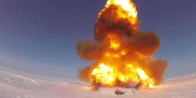 The Russian military conducts a test of an upgraded air defense missile in Sary-Shagan in Kazakhstan.