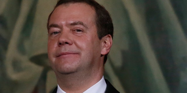 Russian Prime Minister Dmitry Medvedev attends a service on Orthodox Christmas at the Christ the Saviour Cathedral in Moscow.