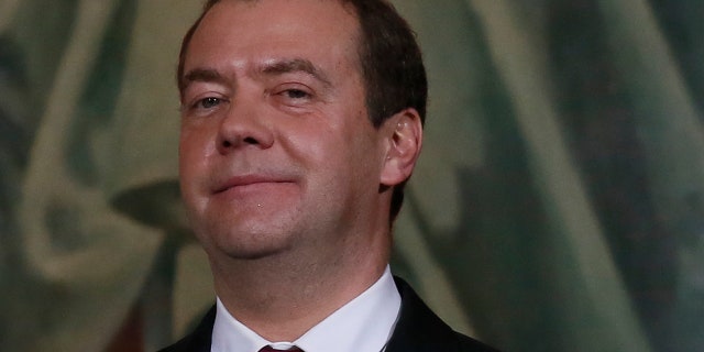 Russian Prime Minister Dmitry Medvedev attends a service on Orthodox Christmas at the Christ the Saviour Cathedral in Moscow.