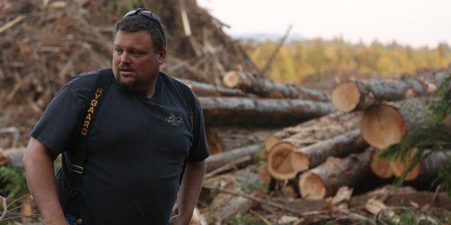 Gabe Rygaard in a still from the History Channels' "Ax Men."